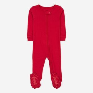 LEVERET -  Footed Cotton Pajamas Solid Red 2 Year Red